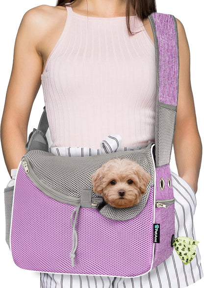 PetAmi Dog Sling Carrier for Small Dogs Under 10 lbs, Hands Free Crossbody Puppy Cat Carrier for Travel with Breathable Mesh, Padded Strap, Removable Sherpa Bed, Pockets & Poop Bag Dispenser, Pink - Image 10