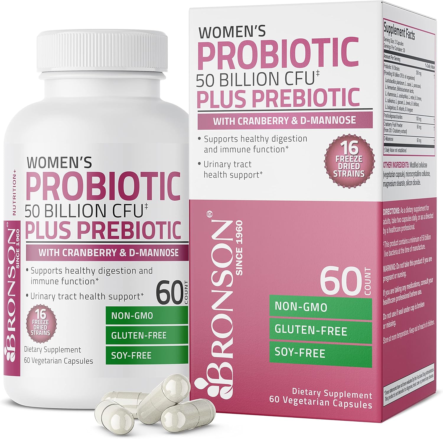 Bronson Women's Probiotic 50 Billion CFU bottle with 60 vegetarian capsules