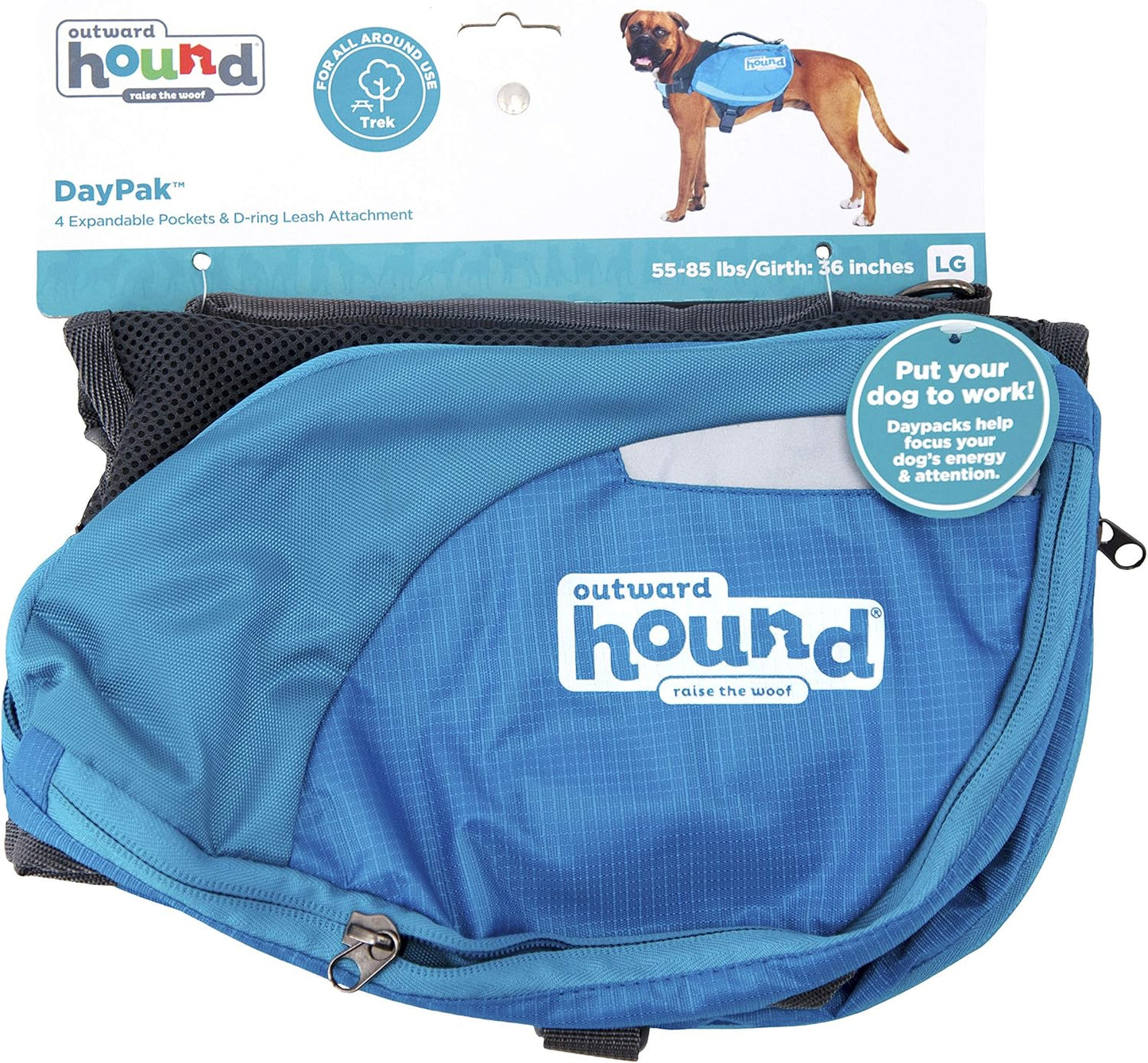 Lightweight dog travel hiking camping bag with expandable pockets in vibrant blue.