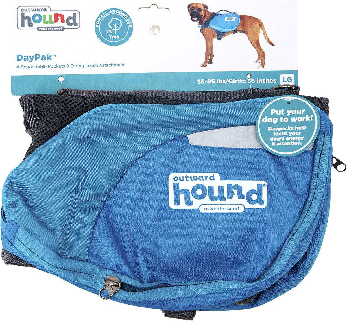 Lightweight dog travel hiking camping bag with expandable pockets in vibrant blue.