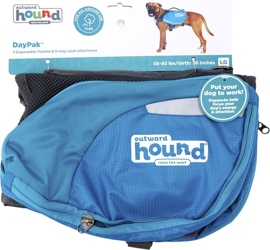 Lightweight dog travel hiking camping bag with expandable pockets in vibrant blue.