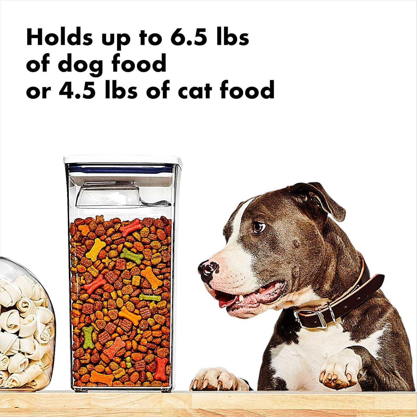 Detachable half cup scoop inside OXO Pet POP container