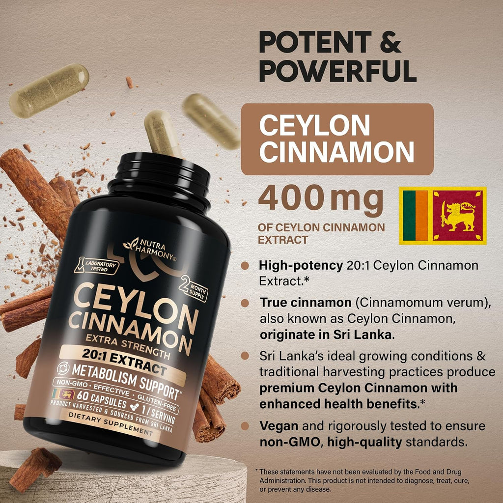 NutraHarmony Ceylon Cinnamon Capsules daily serving size