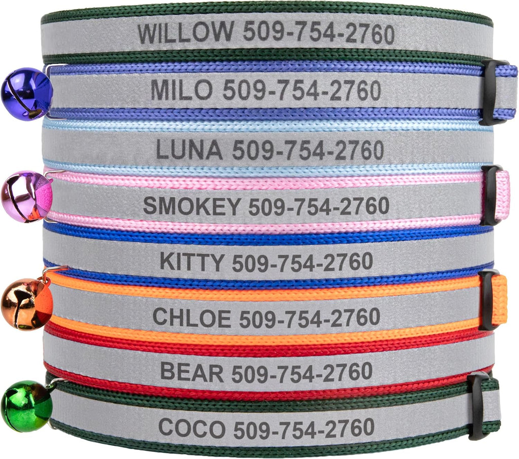 GoTags Personalized Reflective Cat Collars, Engraved Custom Cat Collar with Name and Phone ID, Breakaway Collar with Safety Release Buckle and Bell, Adjustable for Cats and Kitten (Hunter Green) - Image 9