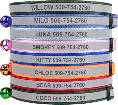 GoTags Personalized Reflective Cat Collars, Engraved Custom Cat Collar with Name and Phone ID, Breakaway Collar with Safety Release Buckle and Bell, Adjustable for Cats and Kitten (Hunter Green) - Image 9