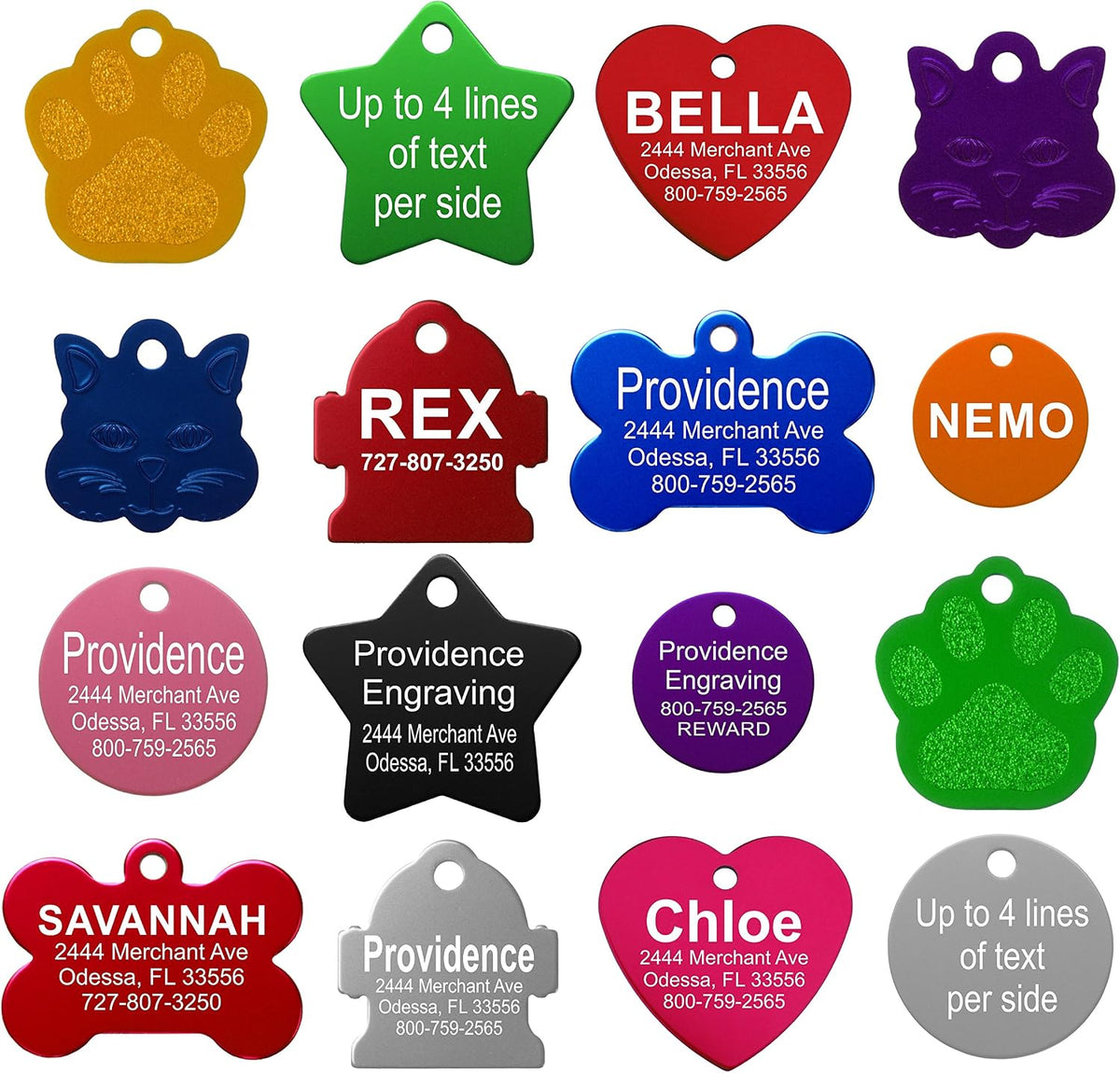 Providence Engraving personalized pet ID tags front view