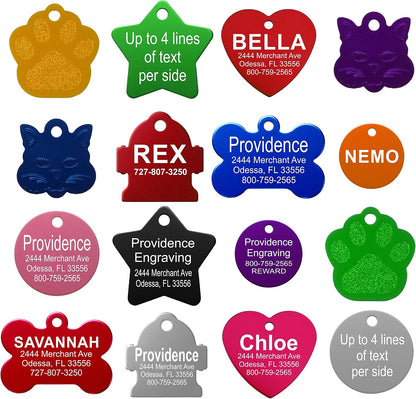 Providence Engraving personalized pet ID tags front view durable aluminum dog tags
