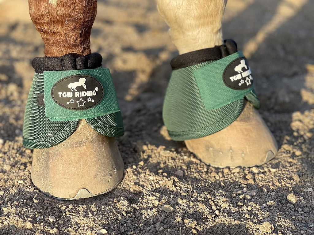 Equestrian ballistic hoof overreach boots close up on nylon material
