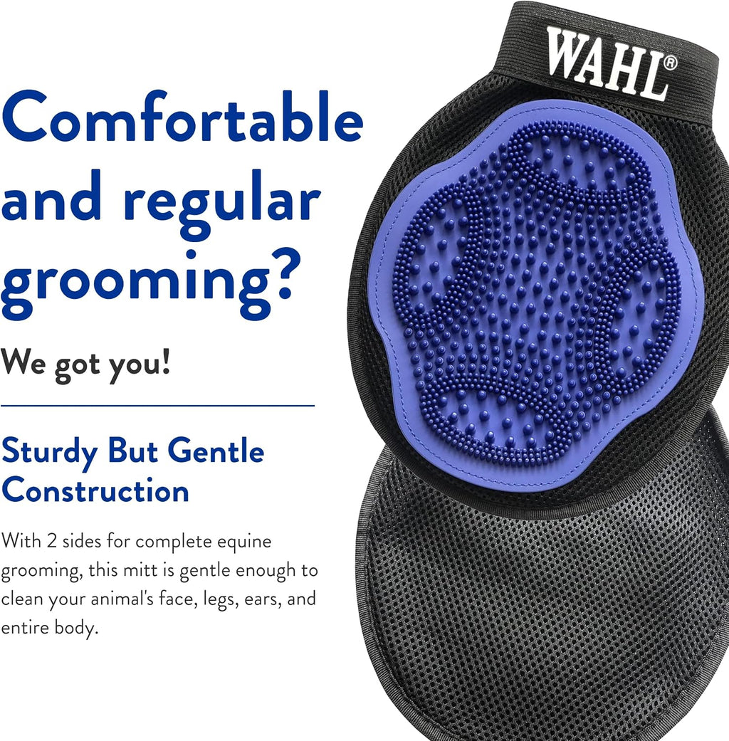 Wahl horse grooming glove showcasing the mesh polishing side
