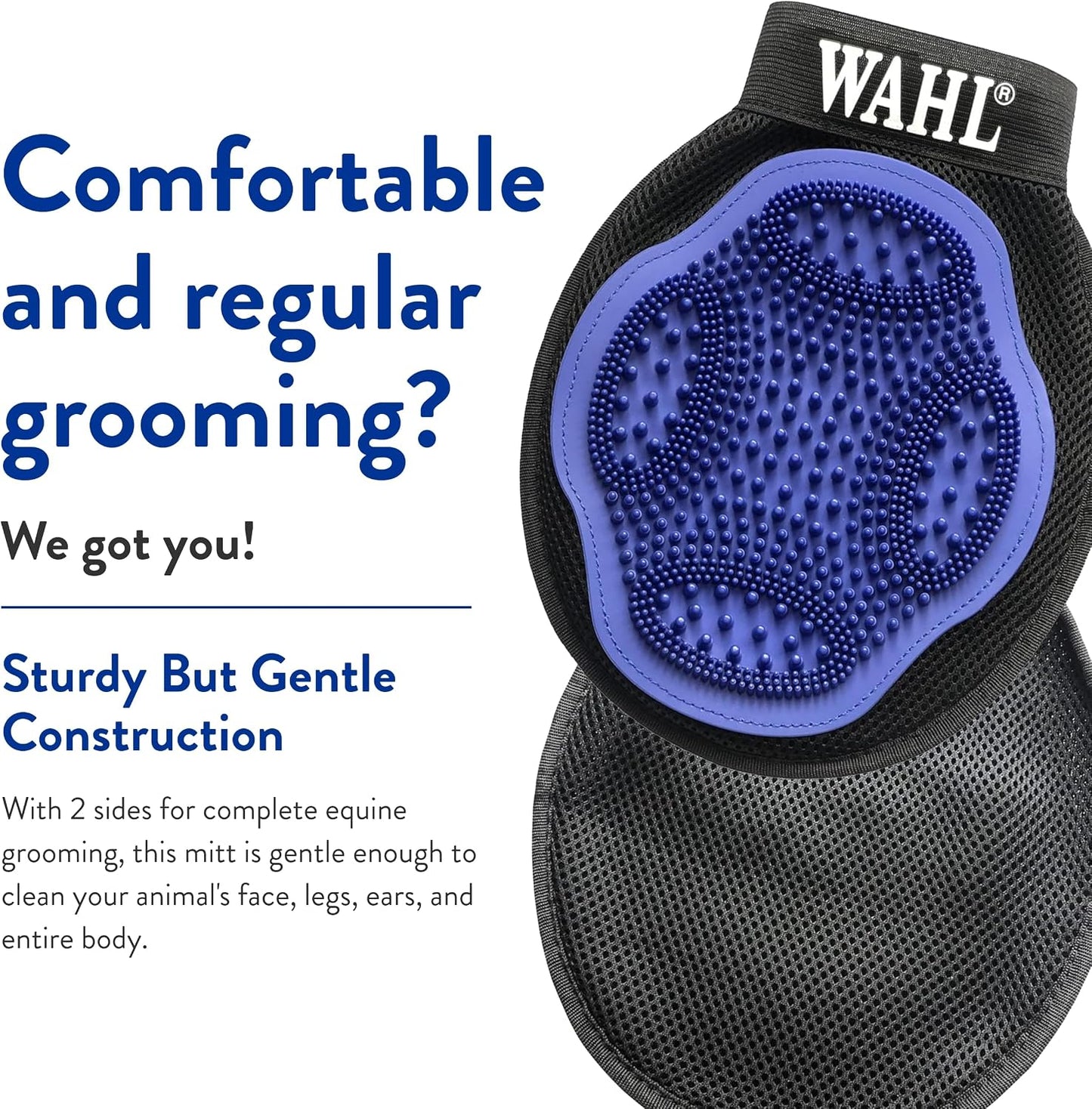 Wahl horse grooming glove showcasing the mesh polishing side