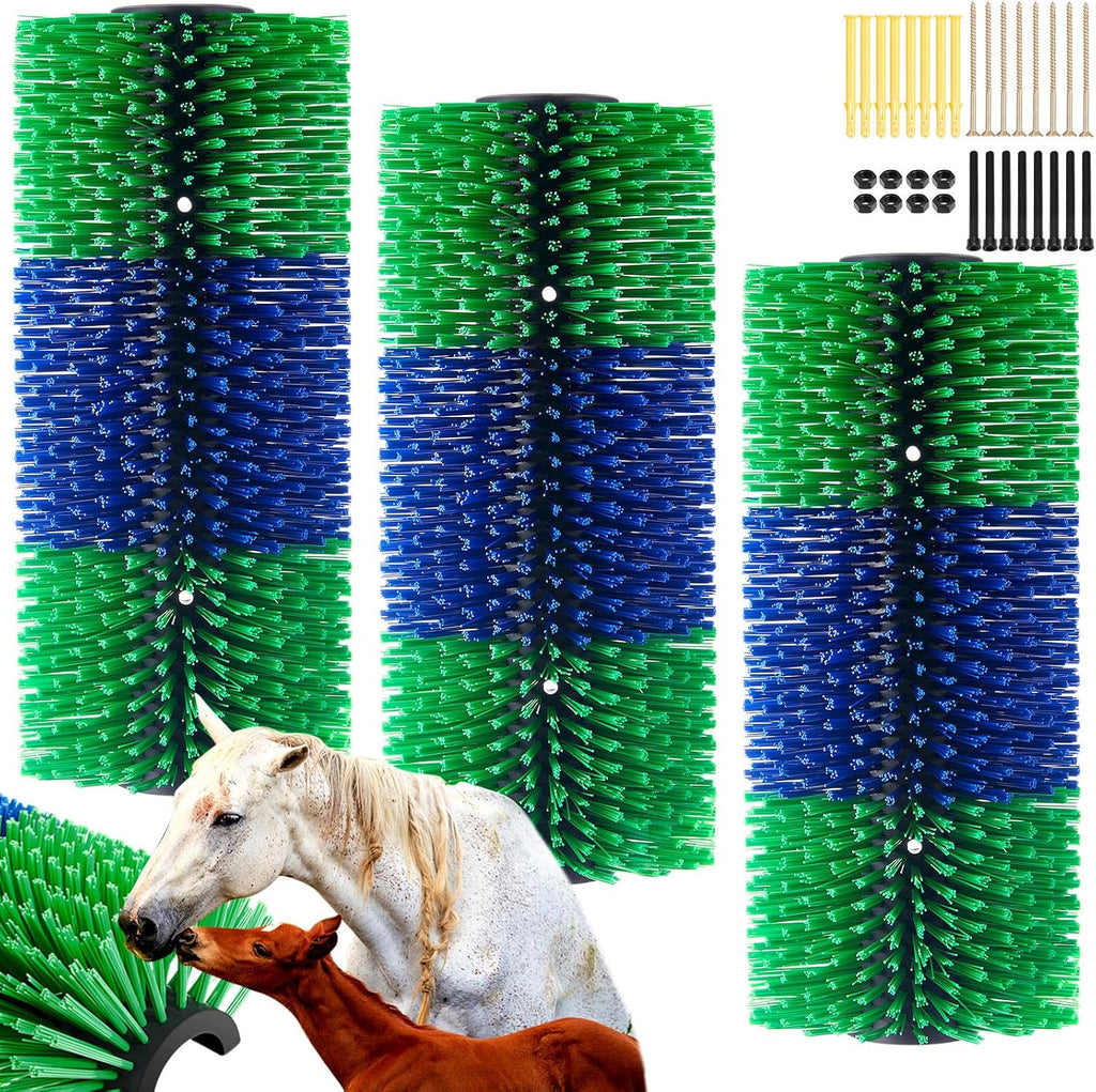 3 Pack Livestock Scratching Brush Itch Relief Horse Scratching Post Self-grooming Goat Scratcher with Durable Screws for Horse Pony Goat Sheep Pig Donkey (Blue and Red) - Image 14