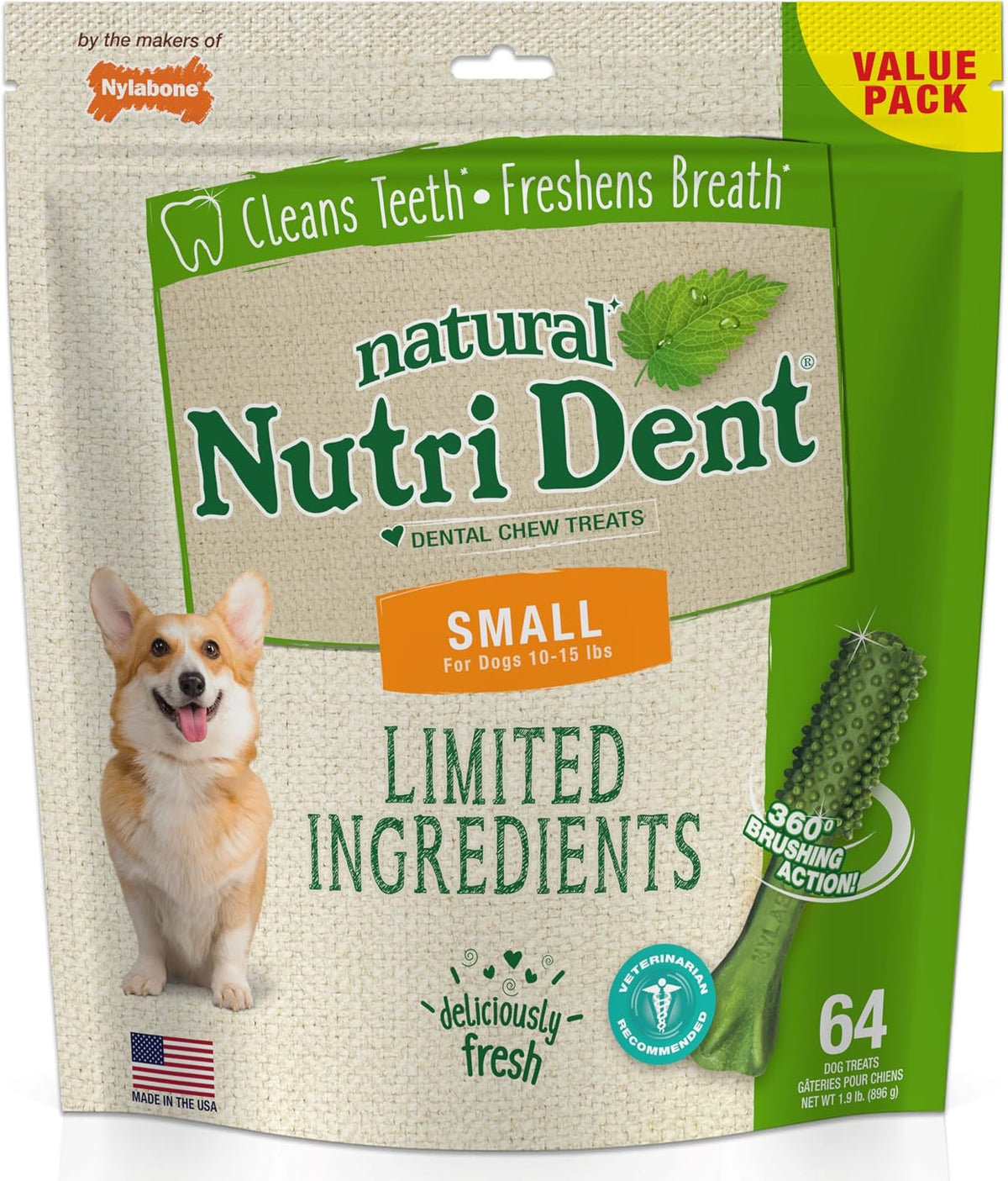 Nylabone Nutri Dent Dog Dental Chews - Natural Dog Teeth Cleaning & Breath Freshener - Dental Treats for Dogs - Filet Mignon Flavor, Small (64 Count) - Image 13