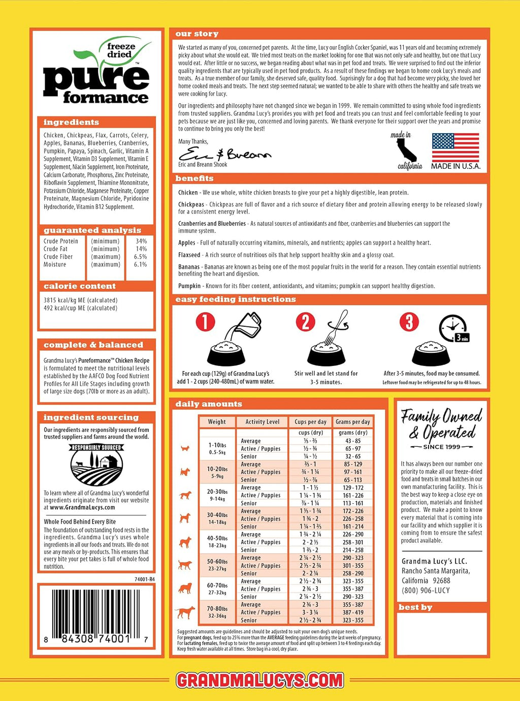 Grandma Lucy's freeze-dried chicken dog food packaging