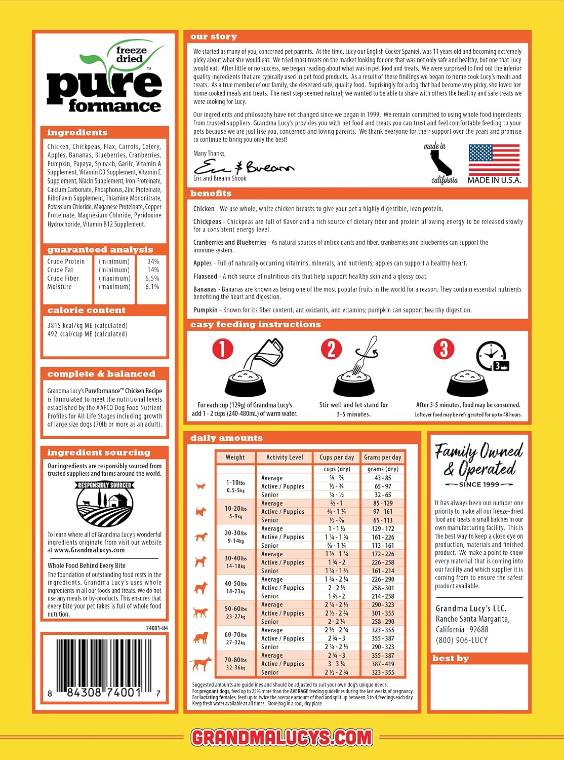 Grandma Lucy's freeze-dried chicken dog food packaging