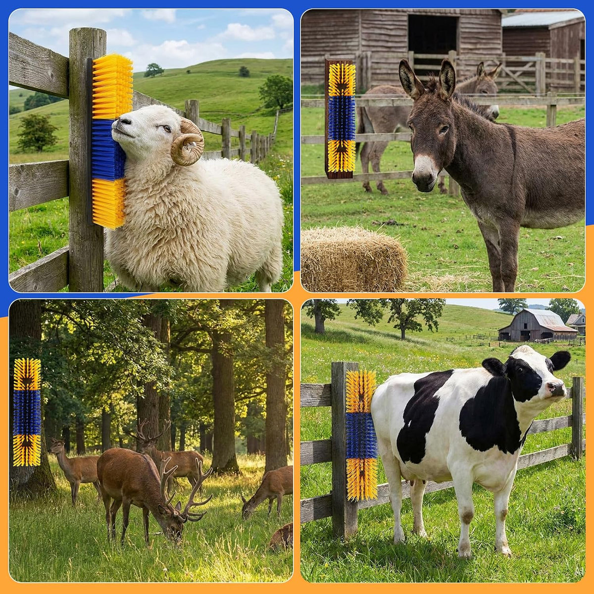 Goat and sheep self massage brush kit with mounting hardware