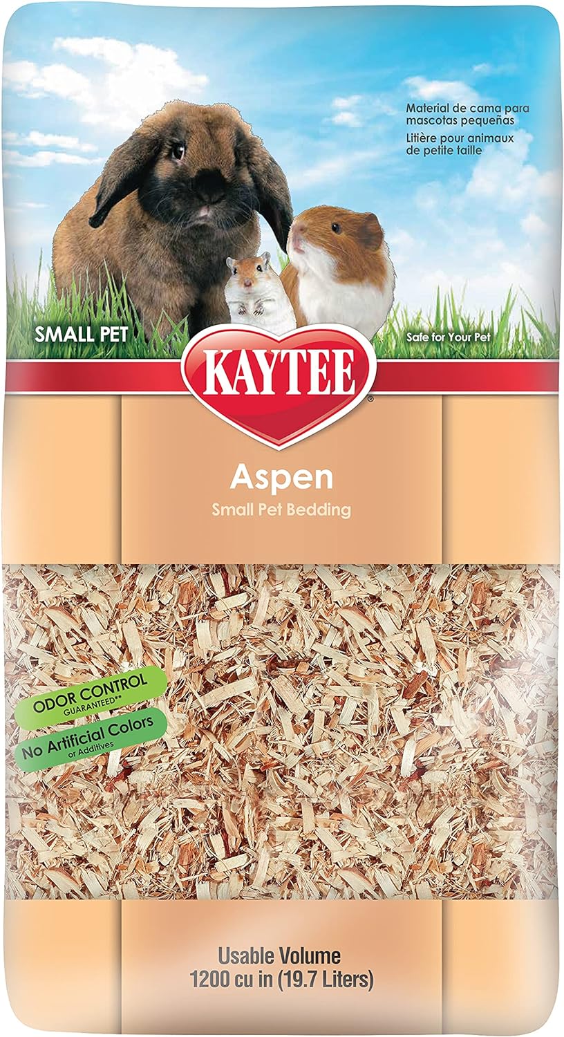 Clean cage setup with Kaytee aspen wood shavings