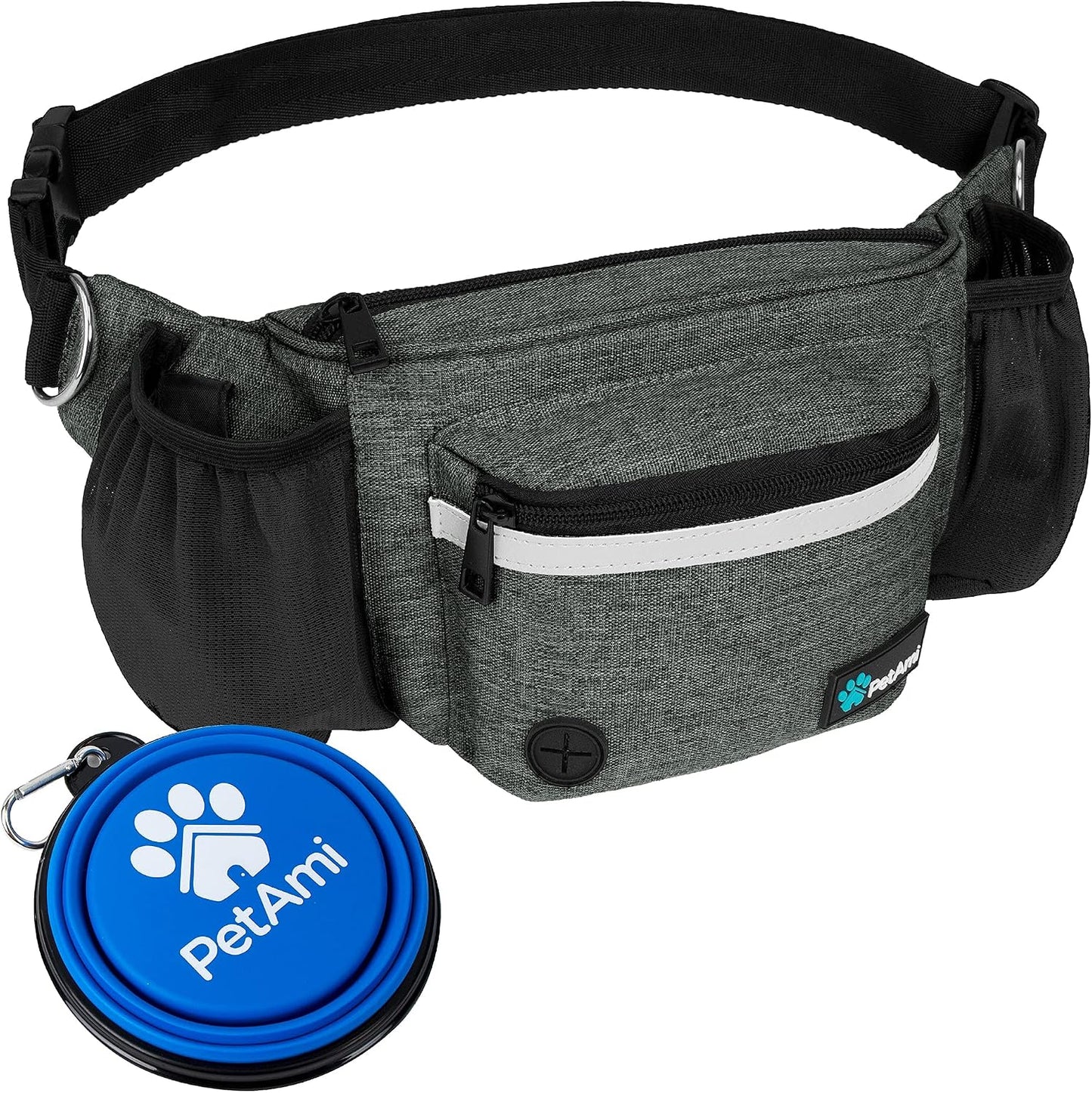 PetAmi Dog Fanny Pack, Treat Pouch for Dog Walking, Training, Built in Poop Bag Dispenser, Water Bottle Holder, Collapsible Bowl, Pet Treat Waist Belt for Hiking, Running, Kibbles (Black) - Image 14