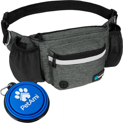 PetAmi Dog Fanny Pack, Treat Pouch for Dog Walking, Training, Built in Poop Bag Dispenser, Water Bottle Holder, Collapsible Bowl, Pet Treat Waist Belt for Hiking, Running, Kibbles (Black) - Image 14