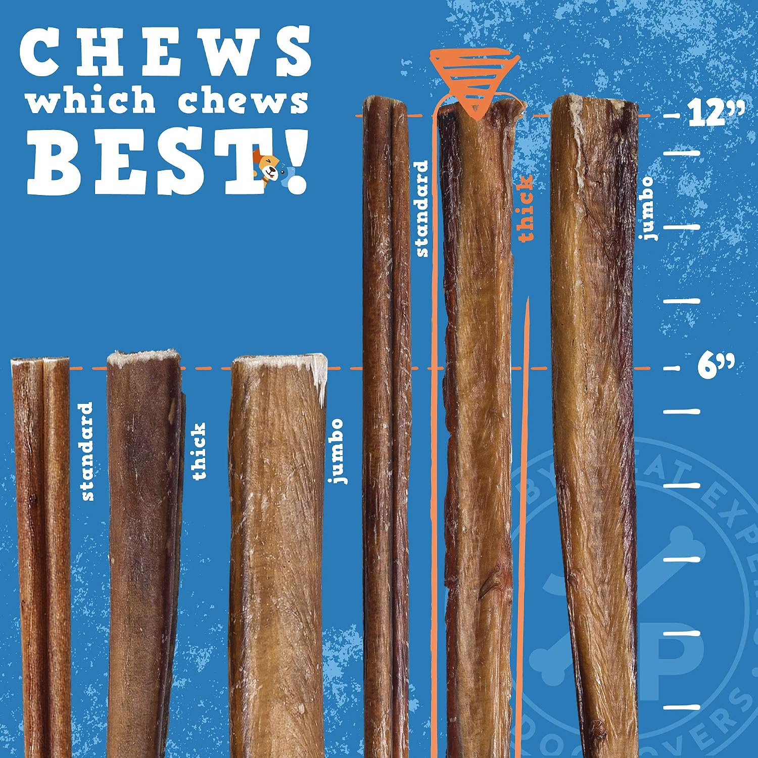 Thick twelve inch single ingredient natural beef chew stick for large dogs