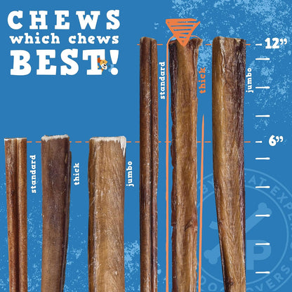 Thick twelve inch single ingredient natural beef chew stick for large dogs