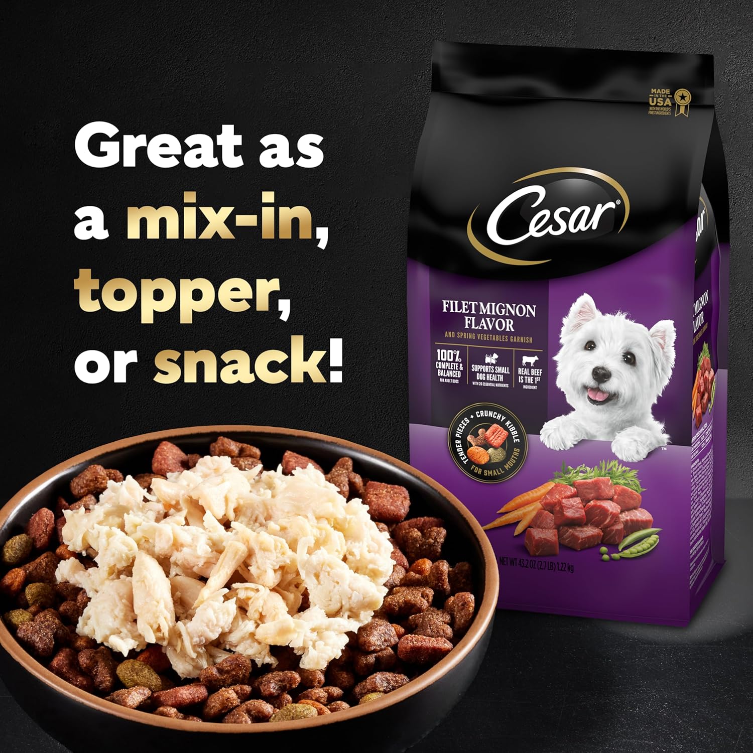 Cesar Simply Crafted Adult Wet Dog Food Toppers for Dry Food, Chicken, 1.3 oz Tubs, 10 Count - Image 9