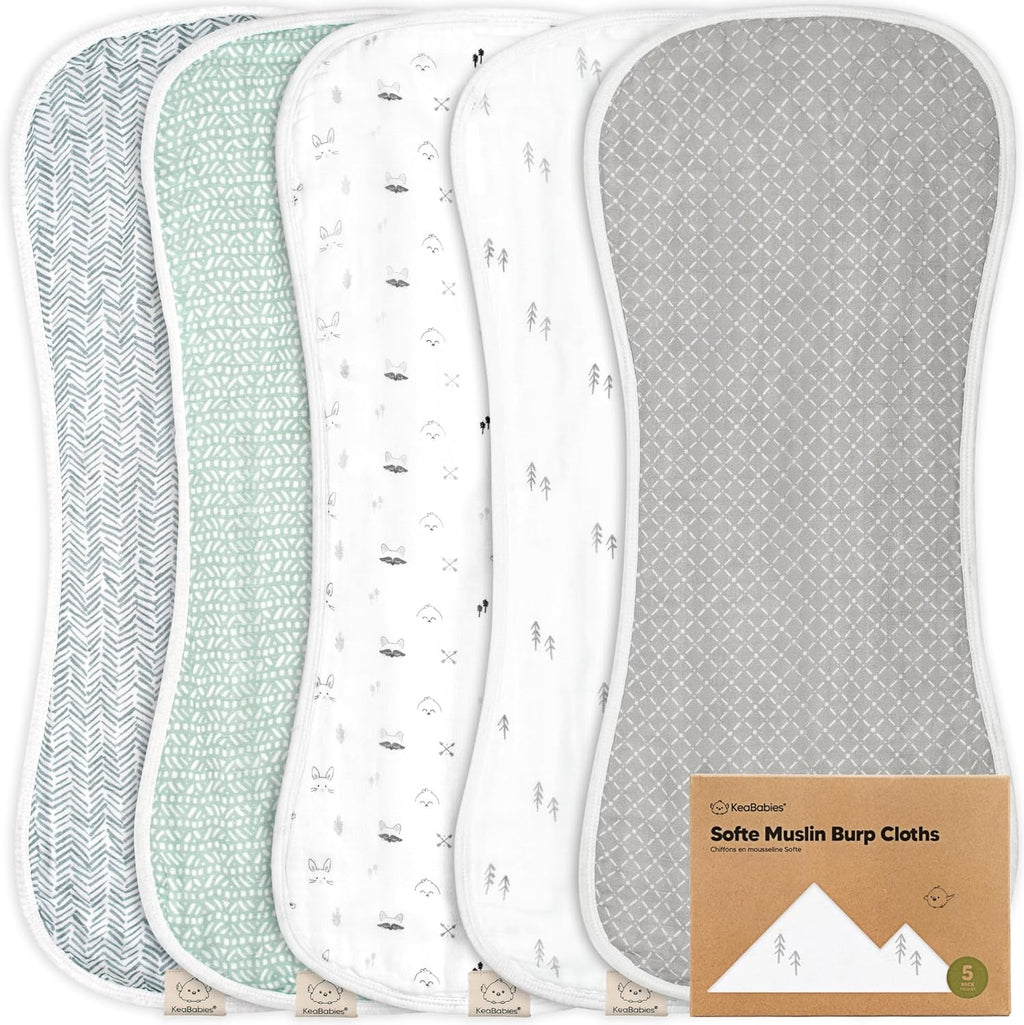 KeaBabies 5-Pack organic muslin burp cloths in Nordic pattern
