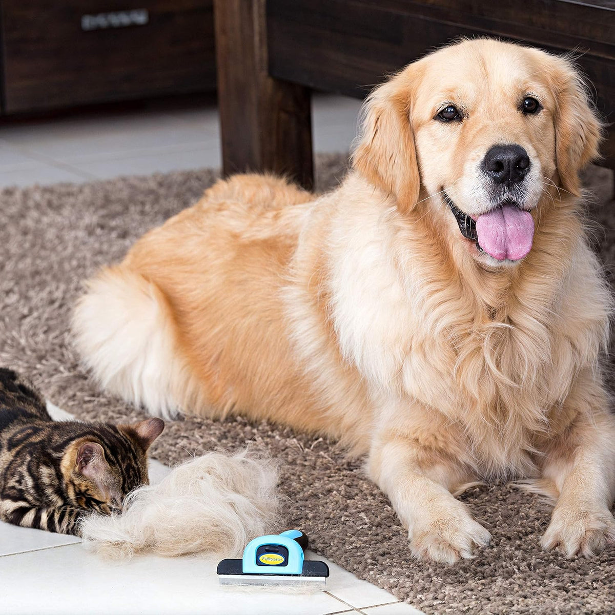 Lifestyle presentation of DakPets grooming tool for small and large pets
