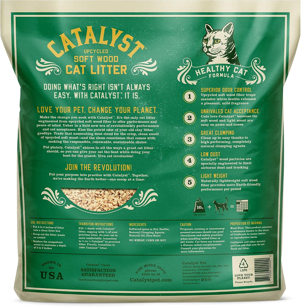 Catalyst natural wood clumping cat litter pour shot showing texture
