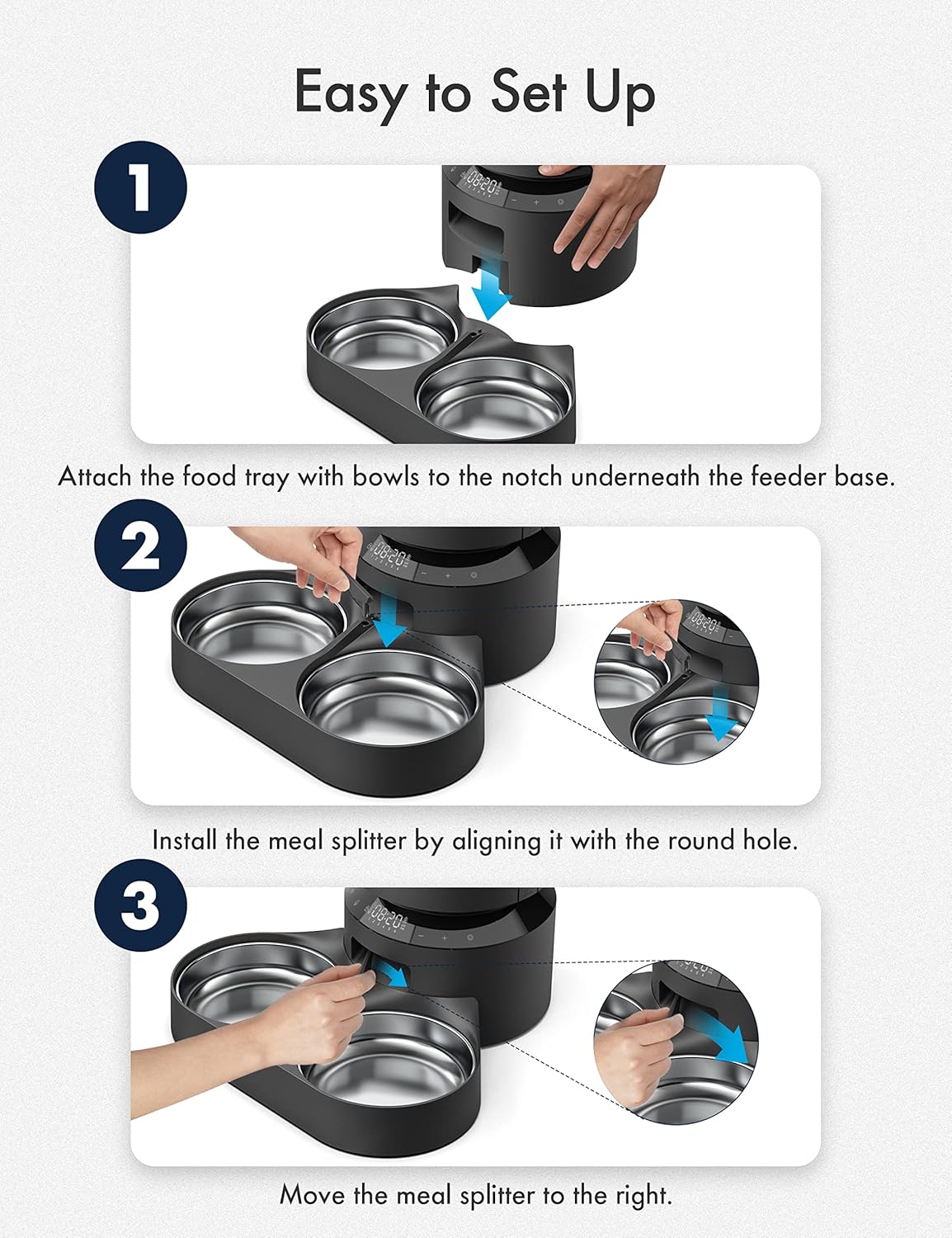 Premium stainless steel dual pet feeding tray compatible with PLAF005 and PLAF006 models.