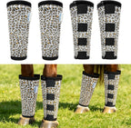 OAHELAKE leopard print horse fly boots front view on horse legs