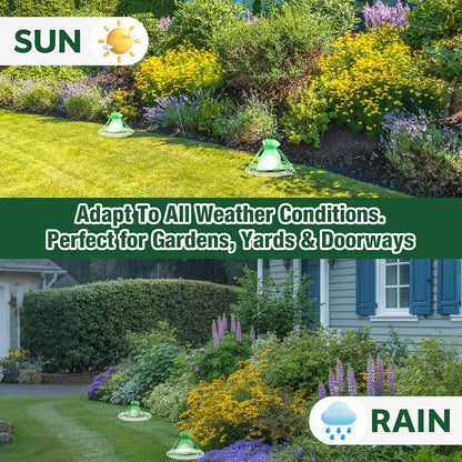 Citrus essential oil cat deterrent balls showing weather resistant deployment in flower beds