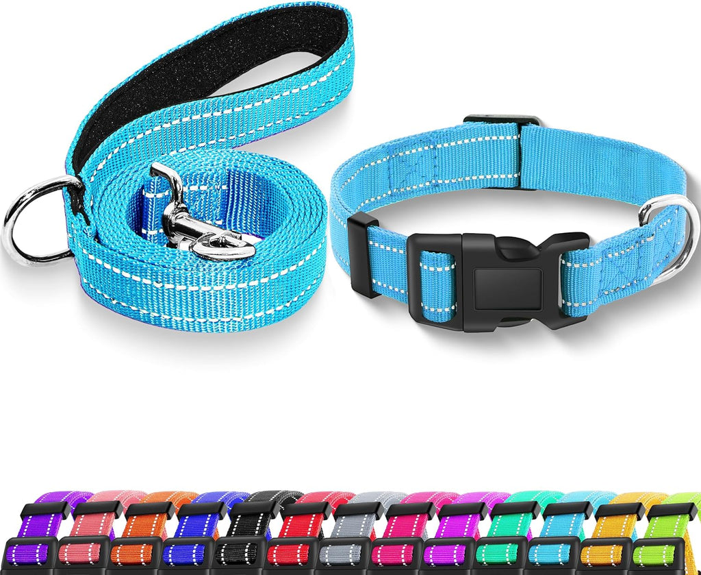 Reflective Dog Collar with Safety Locking Buckle, Adjustable Soft Breathable Nylon Collars for Small, Medium and Large Dogs(Collar+Leash XS Width 5/8" Turquoise) - Image 9