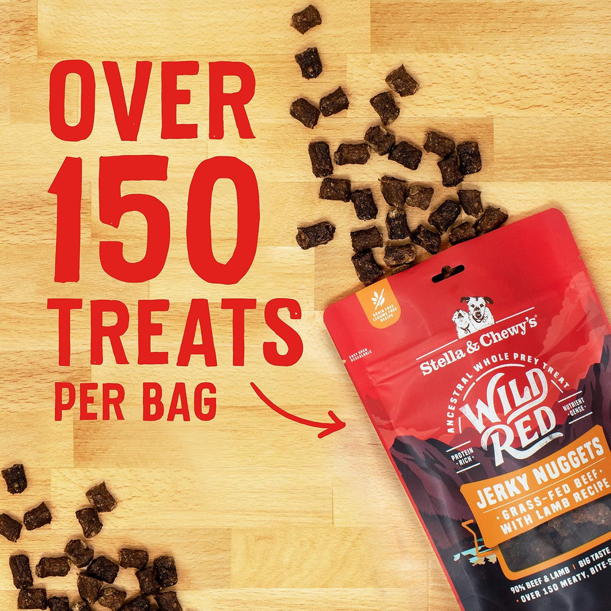 Premium imported dog treats brand Stella & Chewy's packaging.
