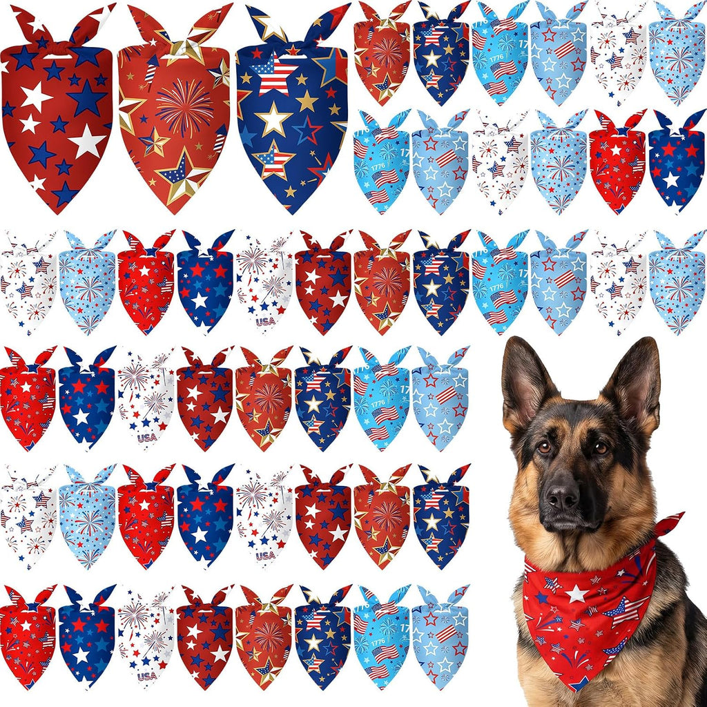 Folded patriotic dog bandanas showing triangle design shape