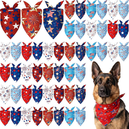 Folded patriotic dog bandanas showing triangle design shape