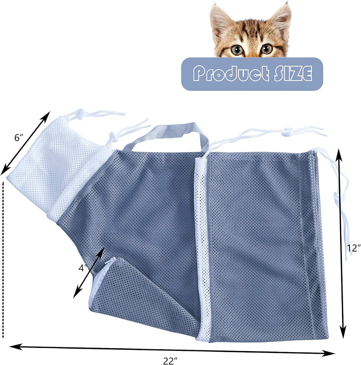 Marosynix cat grooming pouch side profile showing adjustable belly fasteners for escape proof fitting.