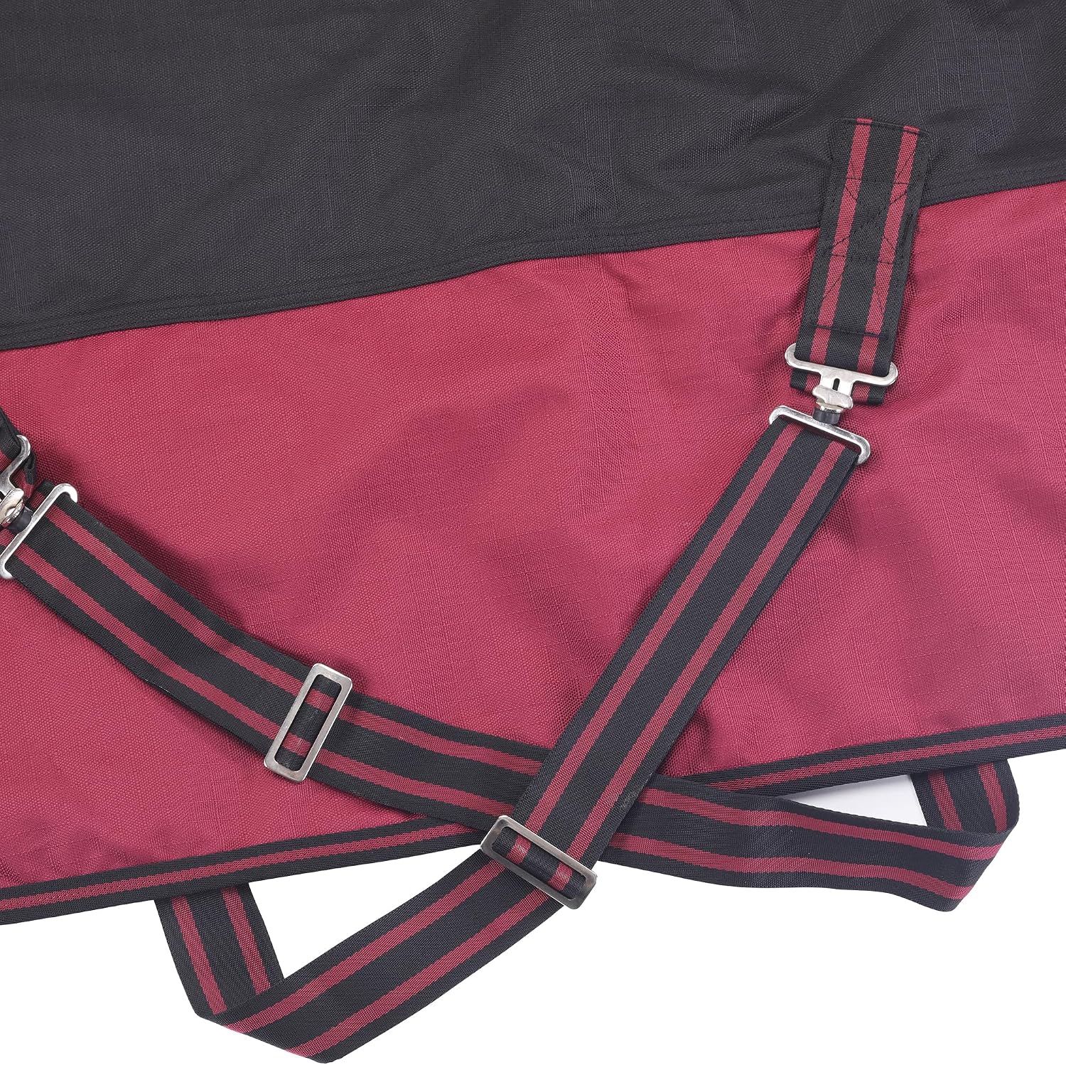 Close up view of the heavy duty stainless steel chest buckles on the LEAFOREST horse blanket