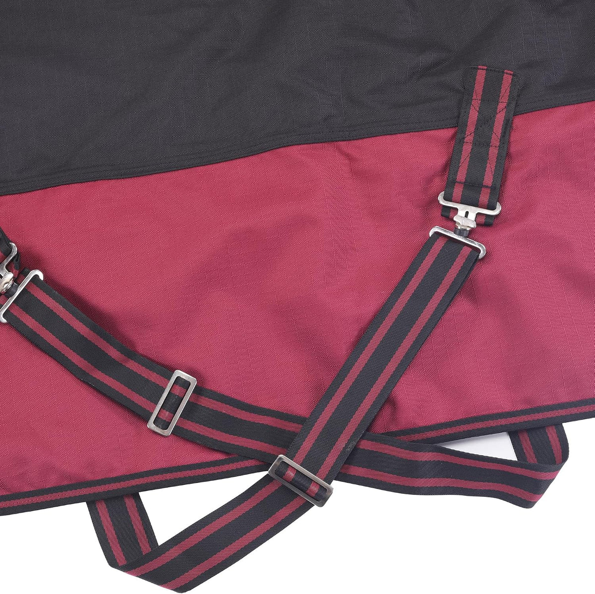Close up view of the heavy duty stainless steel chest buckles on the LEAFOREST horse blanket