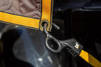 Double stitched edge detailing on the CAT 300D polyester protective blanket.