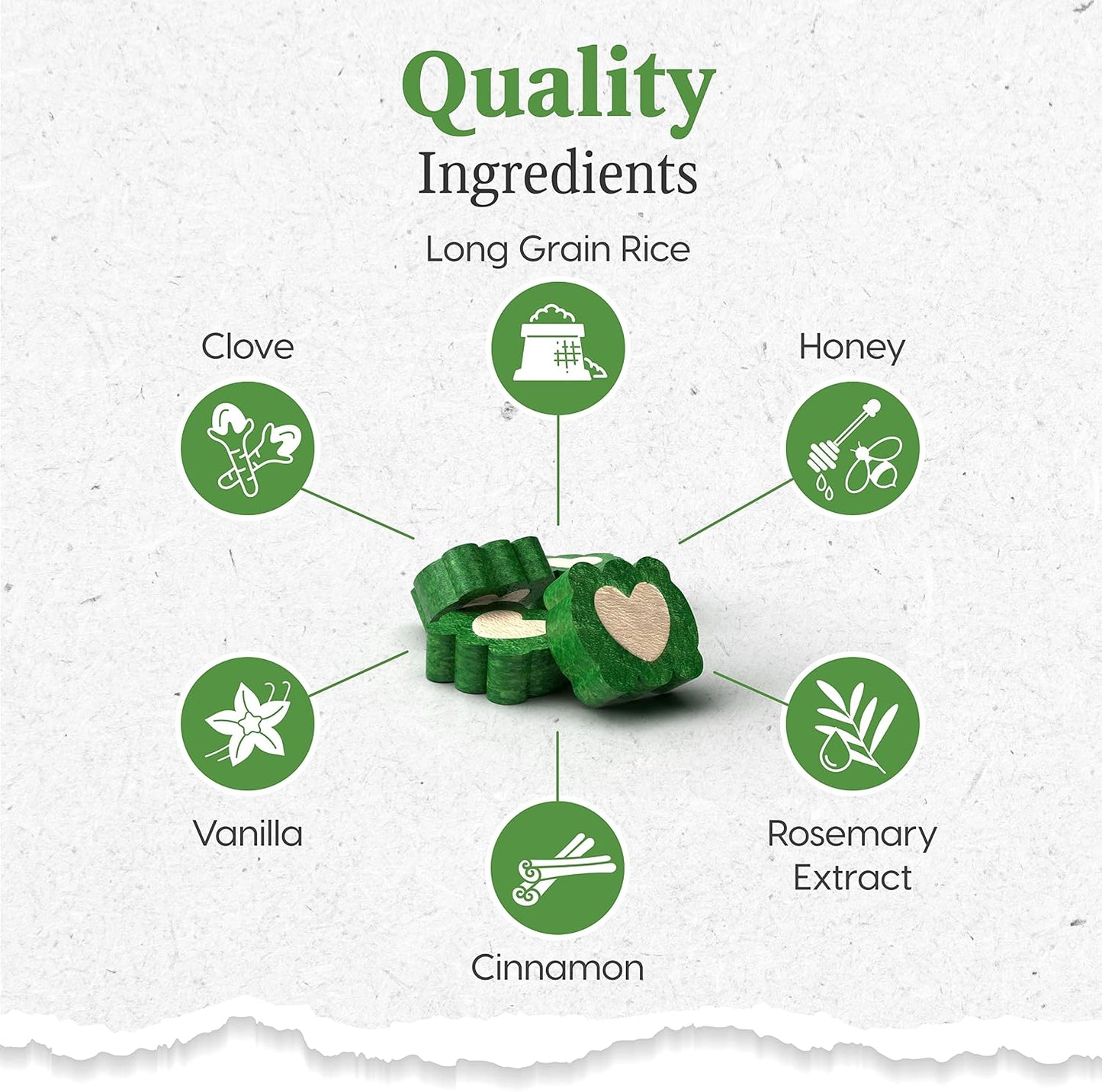 Ingredients and usage instructions on Ark Naturals dog dental chews bag