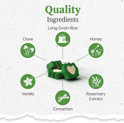 Ingredients and usage instructions on Ark Naturals dog dental chews bag