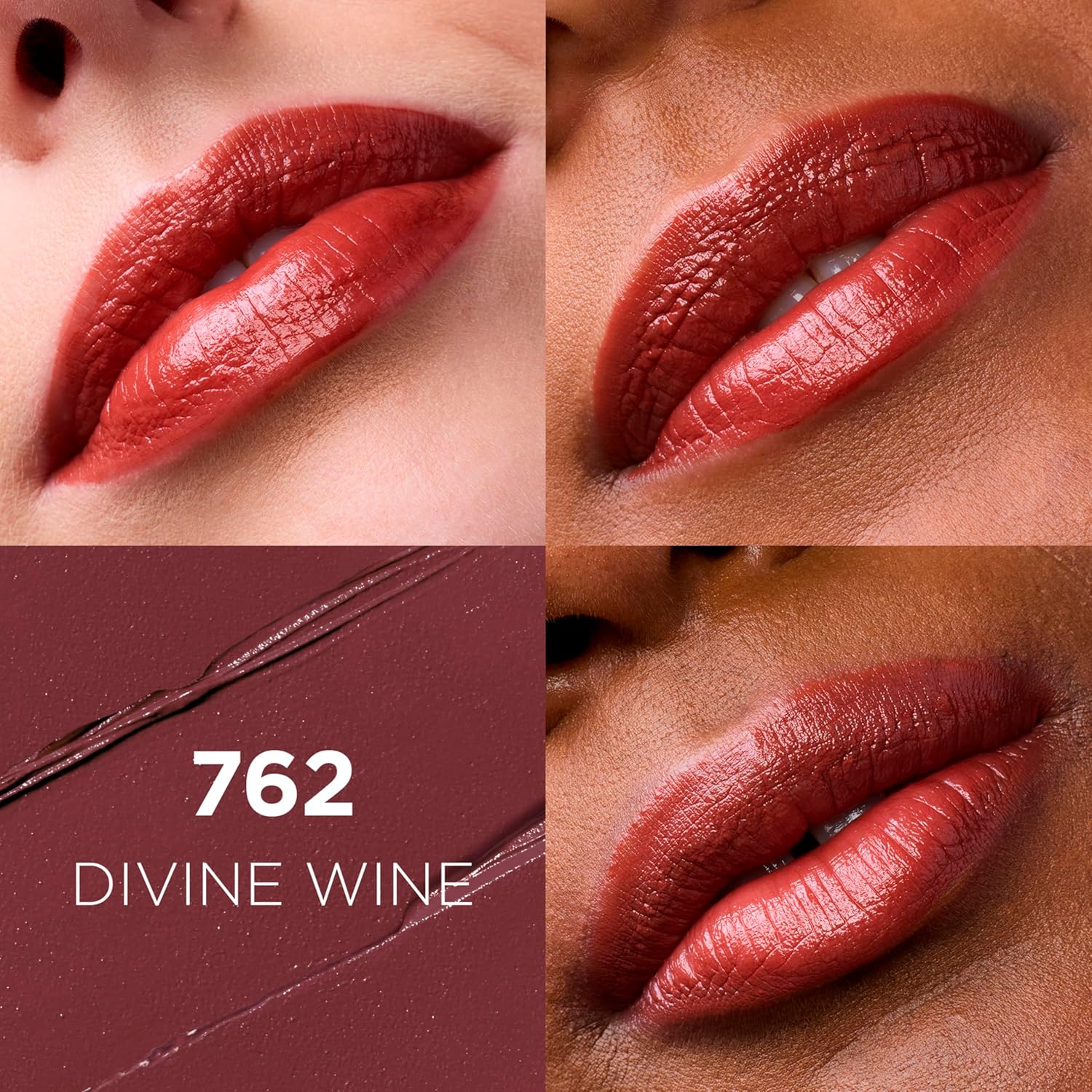 L'Oreal Paris Colour Riche Divine Wine lipstick bullet showing creamy satin texture