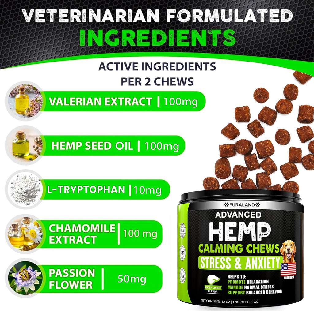 Natural pet sleep aid supplement ingredients list view.