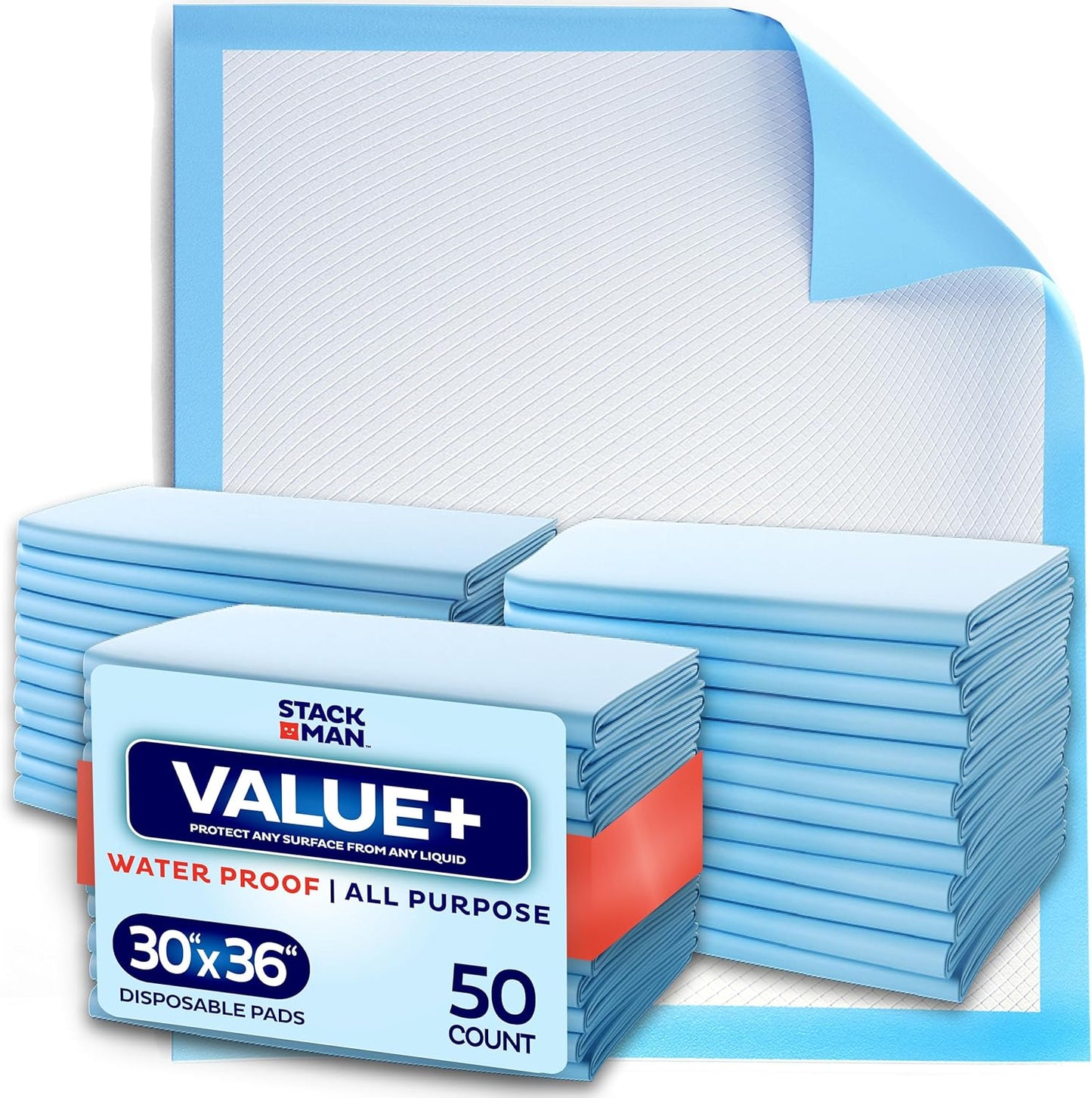 Stack Man disposable underpads 50 pack front view packaging