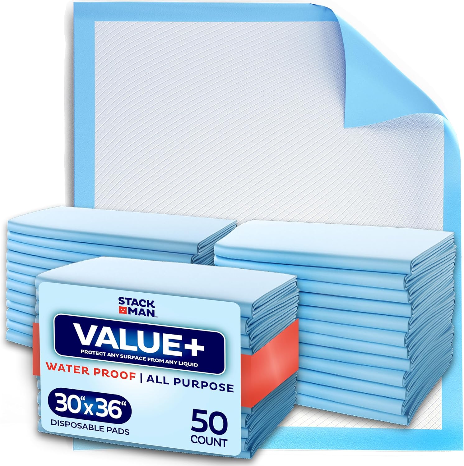 Stack Man disposable underpads 50 pack front view packaging