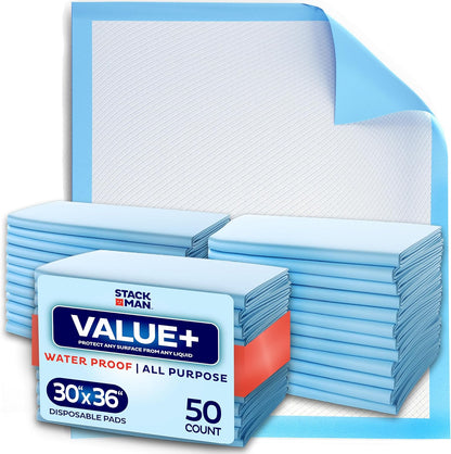 Stack Man disposable underpads 50 pack front view packaging