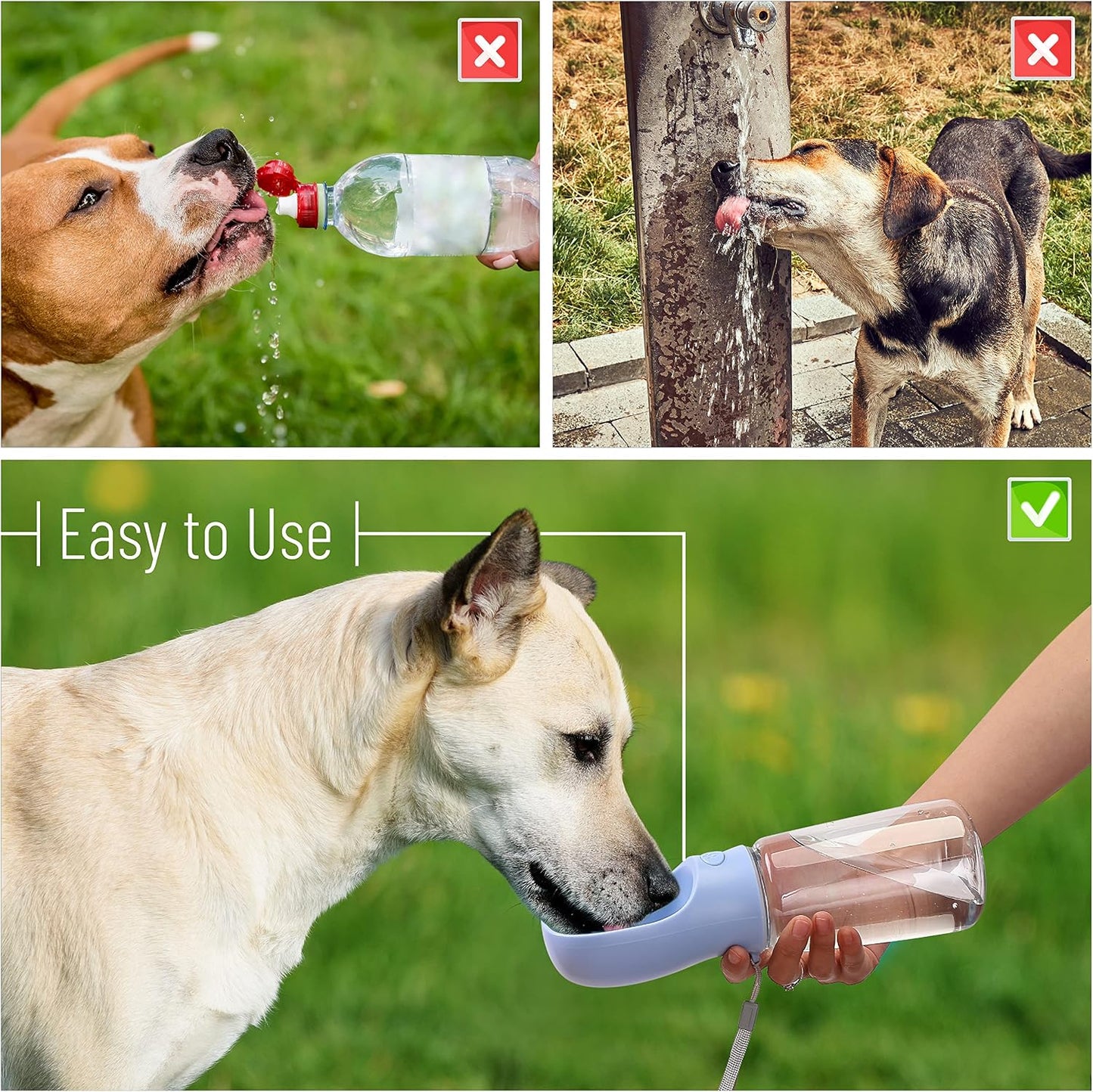 Lightweight portable pet hydration bottle placed next to a backpack