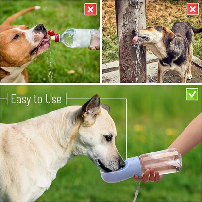 Lightweight portable pet hydration bottle placed next to a backpack