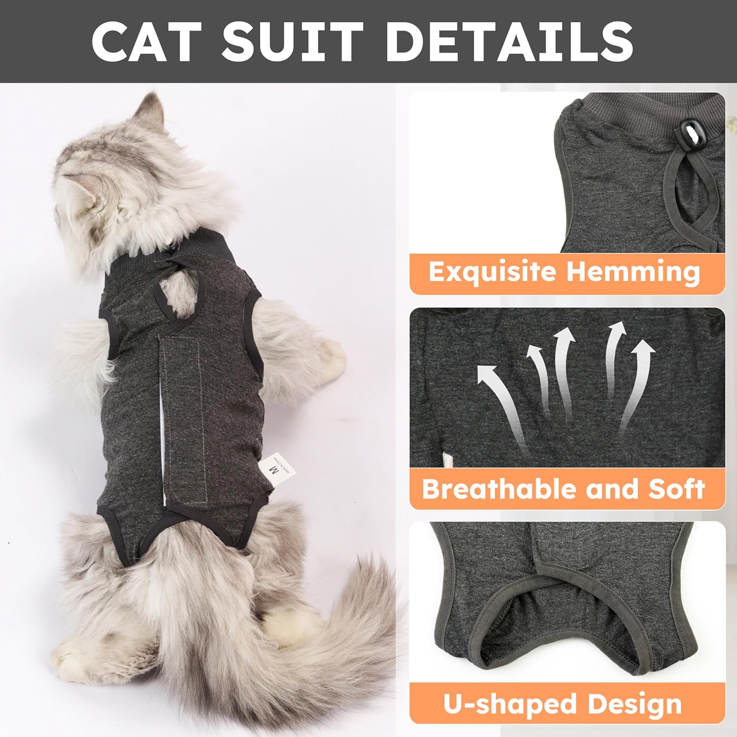 Small cat comfortably using litter box in Hpetppy recovery suit