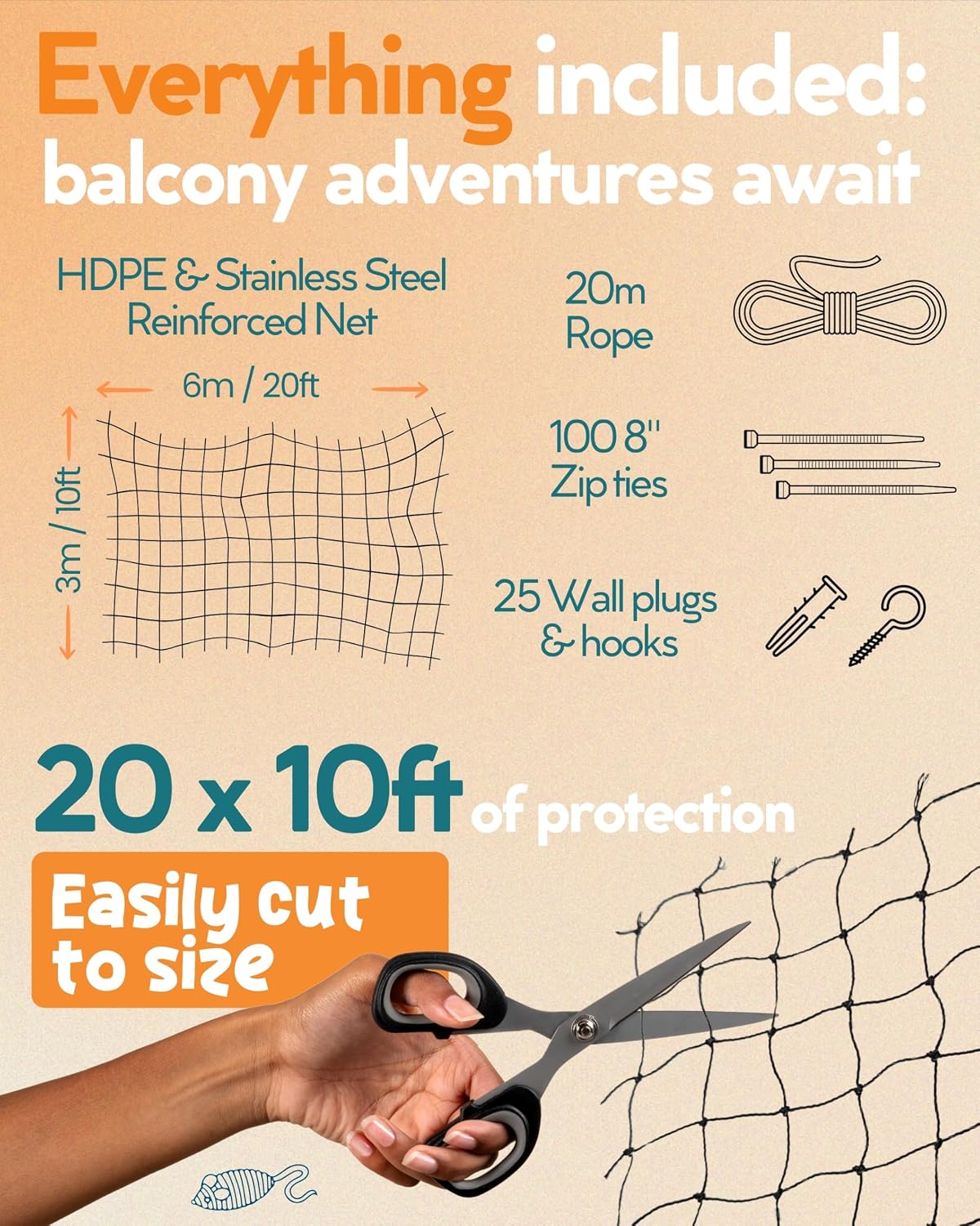 Primal Purr 10ft x 20ft cat net installed on an apartment balcony